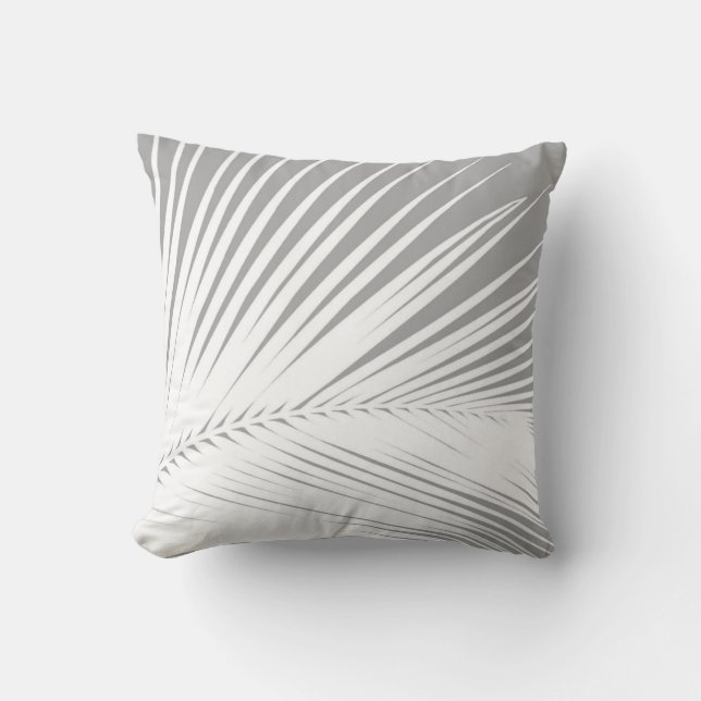 Palm leaf - grey and white throw pillow (Front)