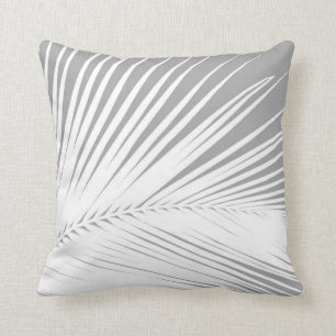 Palm leaf - grey and white throw pillow