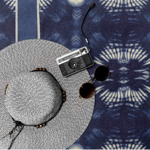 Palm Leaf in Delft Blue, customizable Beach Towel