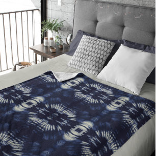 Palm Leaf in Delft Blue  Fleece Blanket