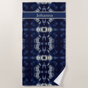 Palm Leaf in Delft Blue Personalized Coastal Beach Towel