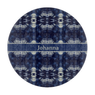 Palm Leaf in Delft Blue Personalized Symmetrical Cutting Board