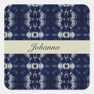 Palm Leaf in Delft Blue Personalized Symmetrical Square Sticker