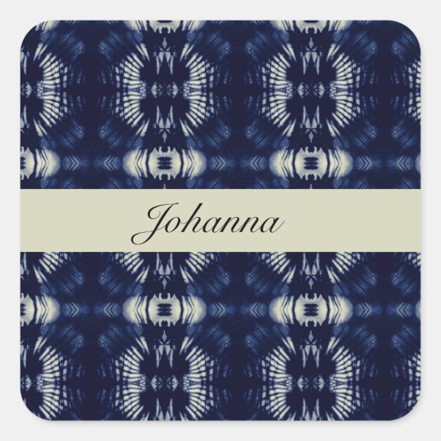 Palm Leaf in Delft Blue | Personalized Symmetrical Square Sticker (Front)