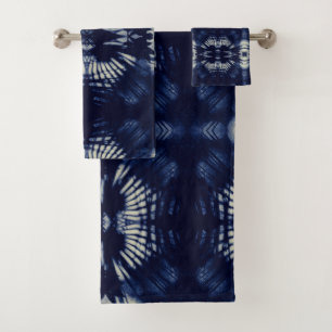 Palm Leaf in Delft Blue Symmetrical Botanical Bath Towel Set