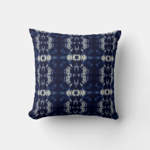 Palm Leaf in Delft Blue   Symmetrical Botanical Throw Pillow