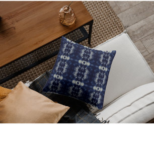 Palm Leaf in Delft Blue Throw Pillow
