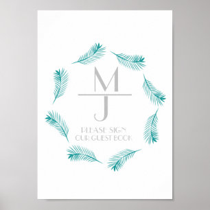 Palm Leaf Logo Tropical Wedding Guest Book Sign