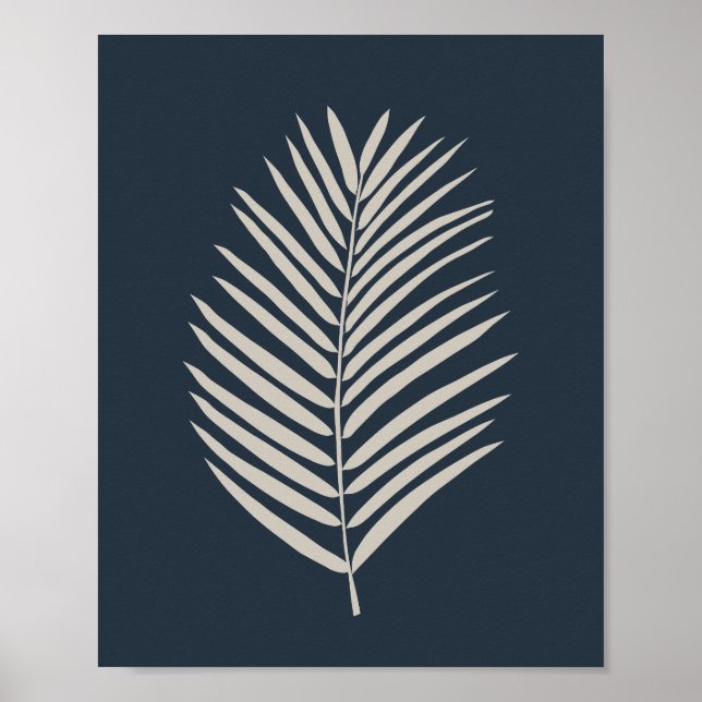 Palm Leaf Navy Blue And Cream Poster (Front)