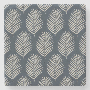 Palm Leaf Navy Blue And Cream Stone Coaster