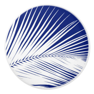 Palm leaf - navy blue and white ceramic knob