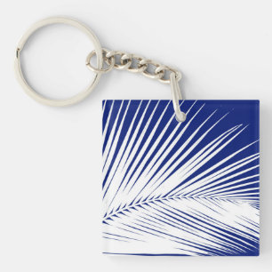 Palm leaf - navy blue and white keychain