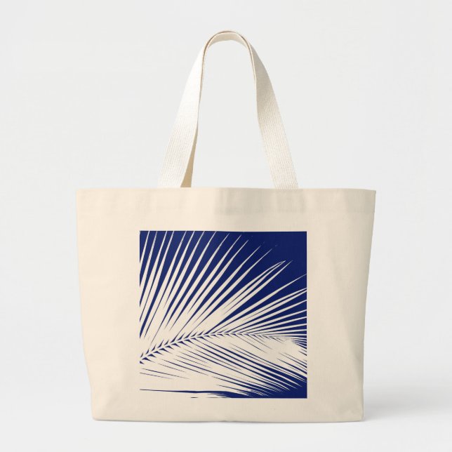 Palm leaf - navy blue and white large tote bag (Front)