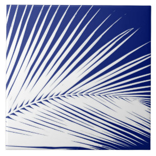Palm leaf - navy blue and white tile
