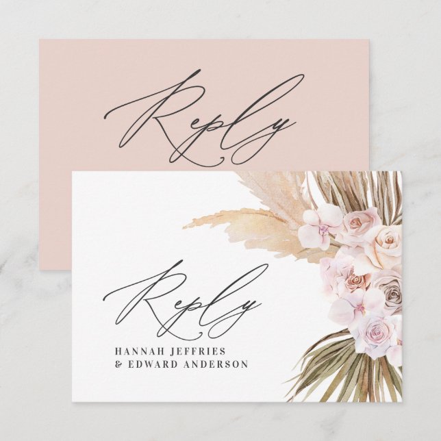 Palm leaf pampas grass natural pink wedding RSVP   Enclosure Card (Front/Back)