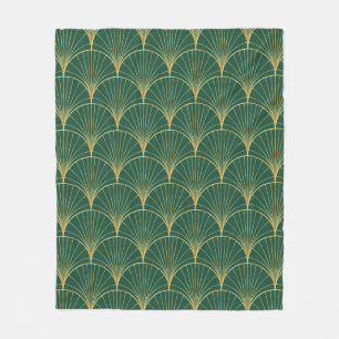 Palm leaf pattern on green background - art deco s fleece blanket