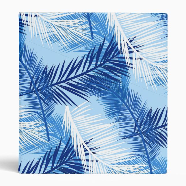 Palm Leaf Print, Cobalt, White and Sky Blue Binder (Front)