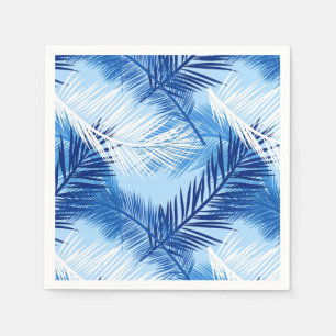 Palm Leaf Print, Cobalt, White and Sky Blue Napkin