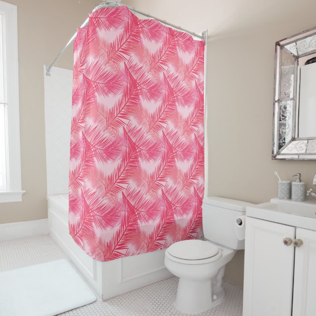 Palm Leaf Print, Coral, Peach and Pastel Pink (In Situ)