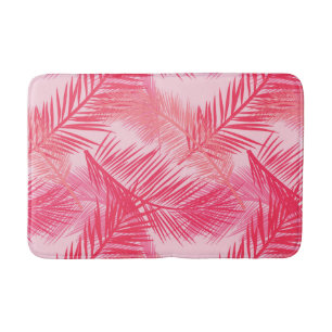 Palm Leaf Print, Coral, Peach and Pastel Pink Bath Mat