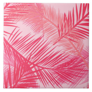 Palm Leaf Print, Coral, Peach and Pastel Pink Tile