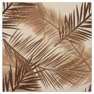Palm Leaf Print, Dark Brown, Tan and Beige Fabric
