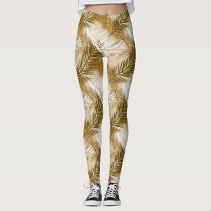 Palm Leaf Print, Dark Brown, Tan and Beige  Leggings