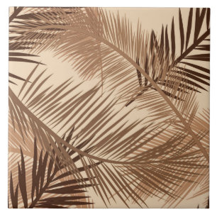 Palm Leaf Print, Dark Brown, Tan and Beige Tile