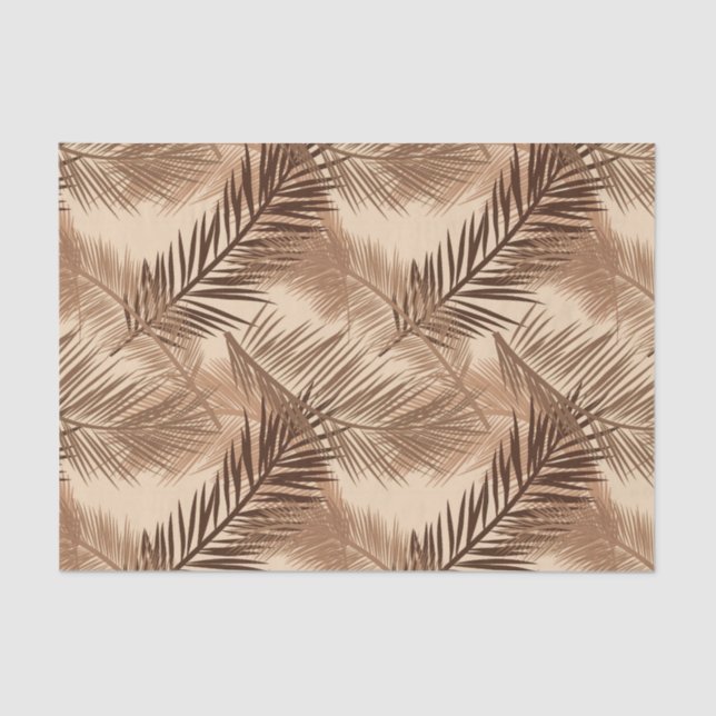 Palm Leaf Print, Dark Brown, Tan and Beige Tissue Paper (Front)