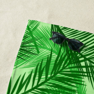 Palm Leaf Print, Emerald and Light Lime Green Beach Towel