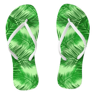 Palm Leaf Print, Emerald and Light Lime Green  Flip Flops