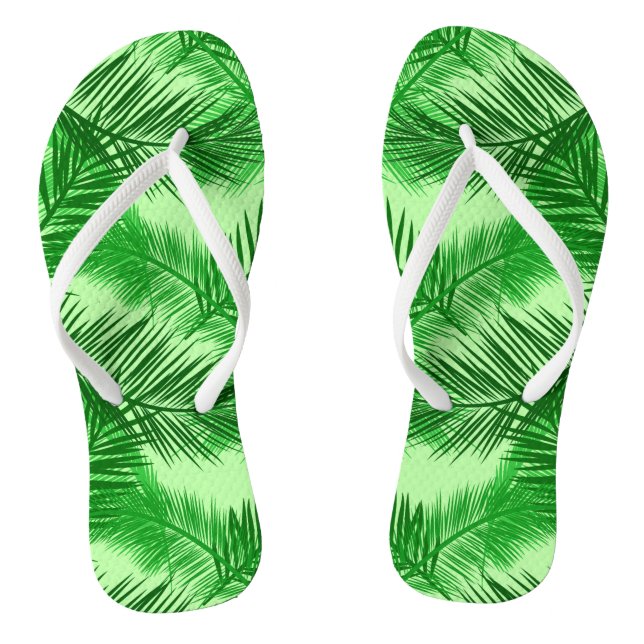Palm Leaf Print, Emerald and Light Lime Green  Flip Flops (Footbed)