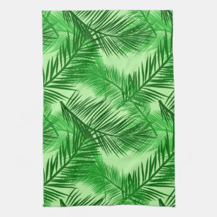 Palm Leaf Print, Emerald and Light Lime Green  Kitchen Towel