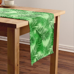 Palm Leaf Print, Emerald and Light Lime Green Short Table Runner