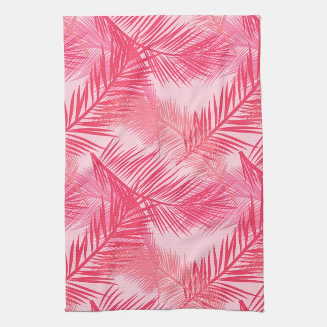Palm Leaf Print, Fuchsia, Coral and Pastel Pink  Kitchen Towel (Vertical)