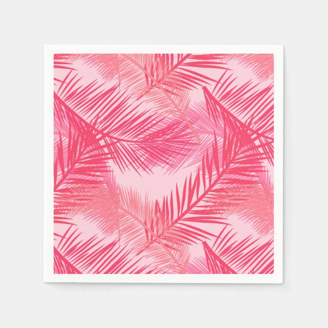 Palm Leaf Print, Fuchsia, Coral and Pastel Pink  Napkin (Front)