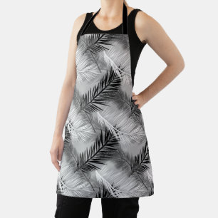 Palm Leaf Print, Grey / Gray, Black and White Apron