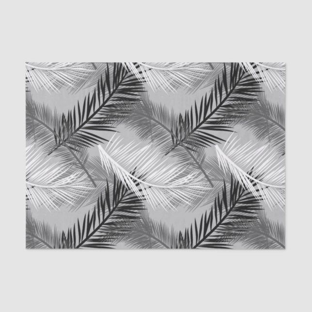 Palm Leaf Print, Grey / Grey, Black and White Tissue Paper (Front)