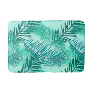 Palm Leaf Print, Turquoise, Teal and Aqua Bath Mat