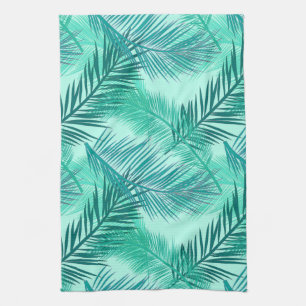 Palm Leaf Print, Turquoise, Teal and Aqua Kitchen Towel