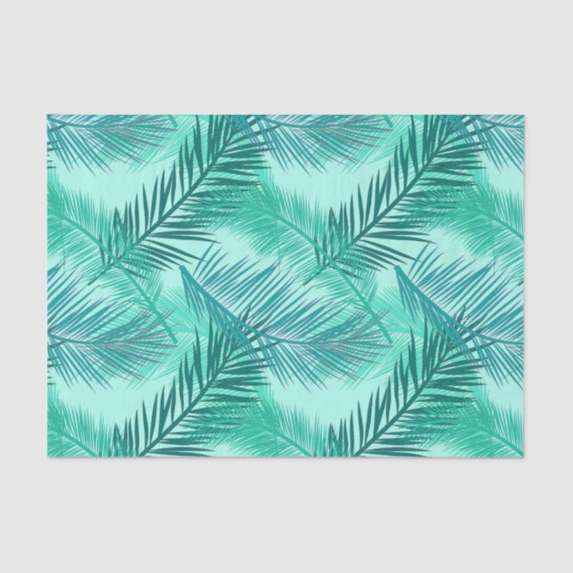 Palm Leaf Print, Turquoise, Teal and Light Aqua Tissue Paper (Front)