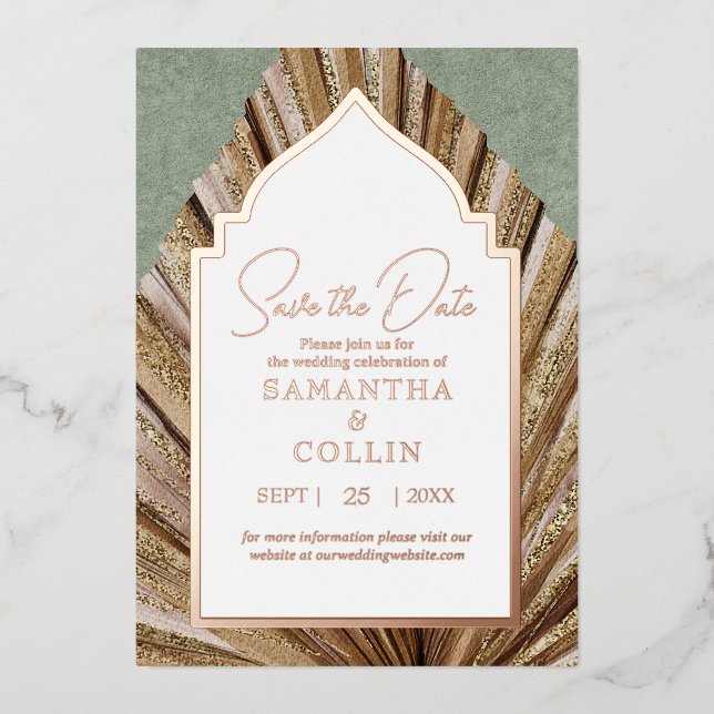 Palm Leaf Sage Green Save the Date (Front)