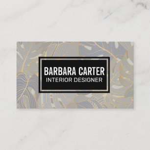 Palm Leaf Seamless Pattern   Gold Leaf Lines Business Card