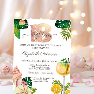 Palm Leaf Seashells Cocktail Summer 18th Birthday Invitation