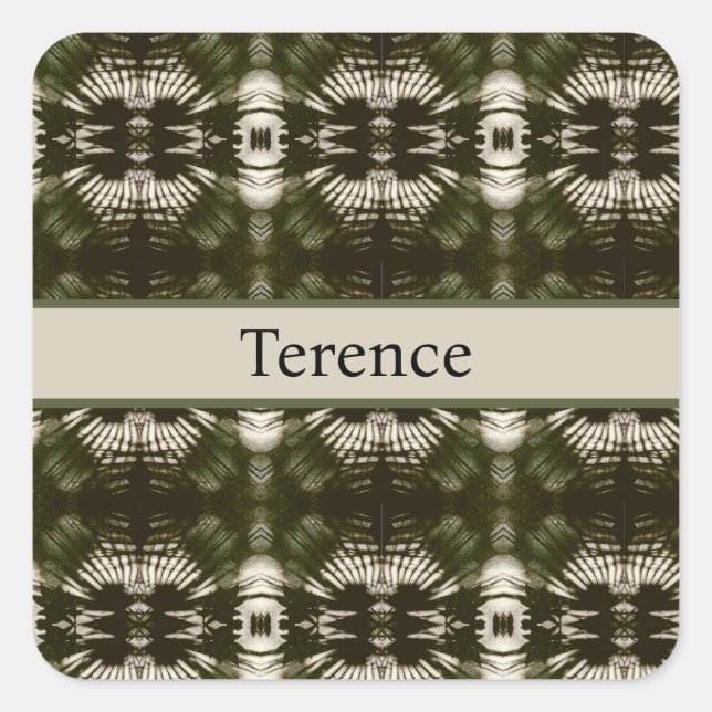 Palm Leaf Shadow Army Green, customizable    Square Sticker (Front)
