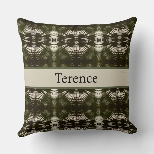 Palm Leaf Shadow Army Green Personalized Throw Pillow (Back)