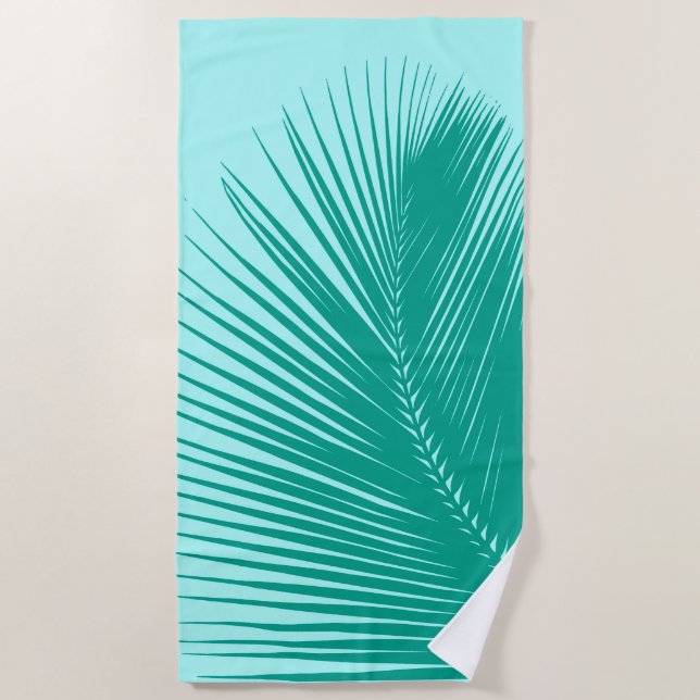 Palm Leaf Silhouette, Turquoise and Aqua Beach Towel (Front)