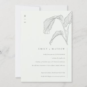 Palm Leaf Sketch Black White Couples Shower Invite