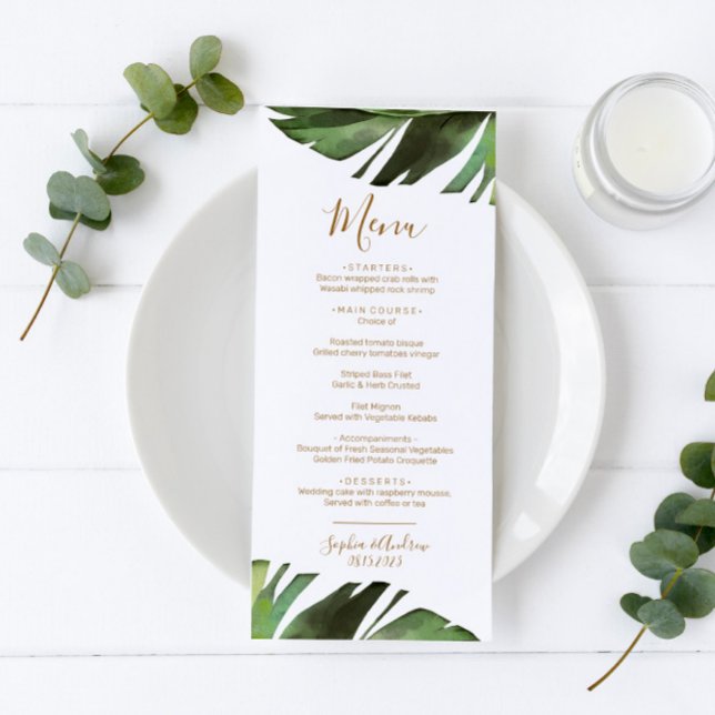 Palm Leaf Tropical Floral Minimal Wedding Menu (Creator Uploaded)
