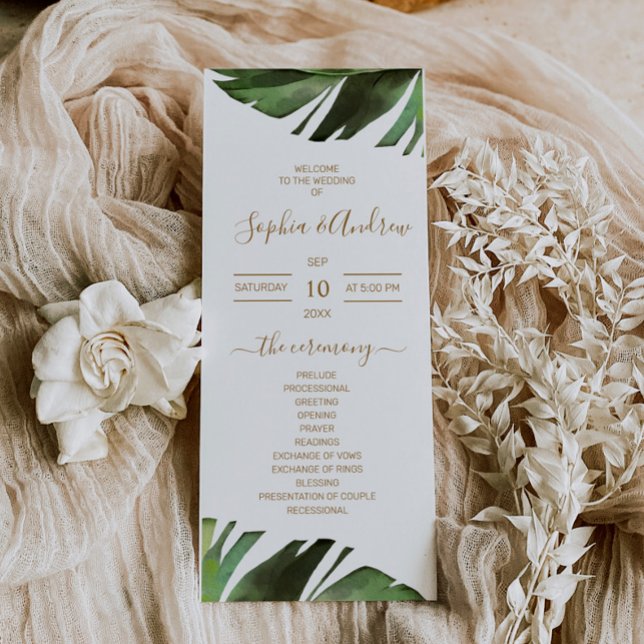Palm Leaf Tropical Floral programmes de mariage (Créateur téléchargé)